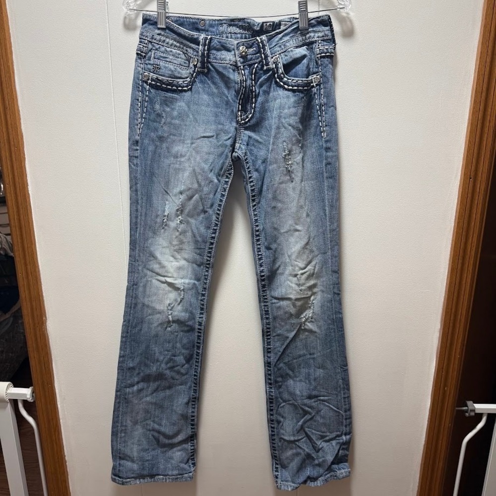 Miss Me JP5100U-2XL Bootcut Distressed Embellished Cross Jeans Light Wash 29x35